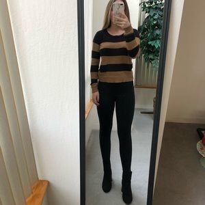 Tan & Black Striped Sweater w/ Small Front Pocket